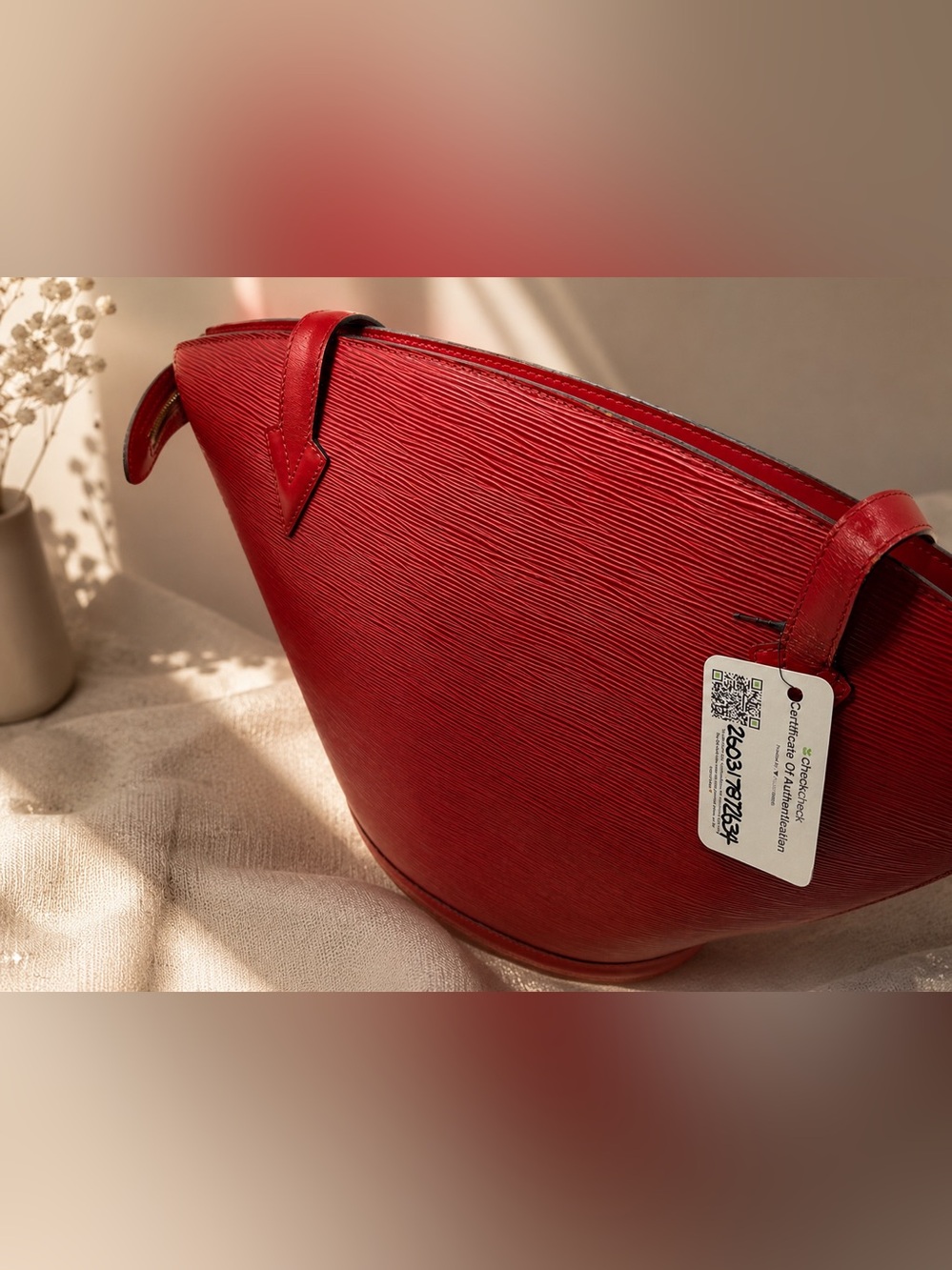 Louis Vuitton Red Epi Leather Tote Bag